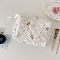 Trousse de maquillage portable grande capacité motif ours de dessin animé mignon, pochette de rangement pour étudiants, trousse de toilette de voyage, organiseur de crayons