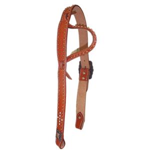 Cabestro Ecuestre Occidental de Estilo Rústico con una Orejera, Hecho a Mano en Cuero Vacuno Americano, Brida de Vaquero con Conchos, para Montar a Caballo - Product Image 3