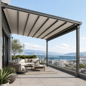 Toldo Bioclimático <span class=keywords><strong>de</strong></span> Aluminio con Puerta Corredera <span class=keywords><strong>de</strong></span> Vidrio, Techo Retráctil Motorizado, Impermeable, <span class=keywords><strong>para</strong></span> Terraza, Sala <span class=keywords><strong>de</strong></span> Estar, Balcón <span class=keywords><strong>de</strong></span> Lujo con Vista al Mar - Product Image 1