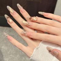 Design # 129 faux ongles mignons avec nœud marron, faits à la main, effet œil de chat, à presser, ongles artificiels, ongles en gel français, à coller