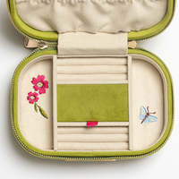 Grüne Blumen Bestickte Schmuckbox Maßgefertigte Samt-Vintage-Schmuckschatulle Luxuriöse Ohrringe-Ring-Verpackung Halsketten-Organizer-Box