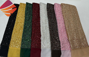 Tissu en dentelle perlée à la main au design exclusif, perles, <span class=keywords><strong>tulle</strong></span>, broderie de perles tubulaires, paillettes, tissu en dentelle pour robe de mariée de haute couture - Product Image 6
