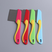 Peigne anti-tiques et puces à dents longues avec manche en plastique antidérapant, brosse pour le visage du chien à dents fines, peigne à puces en acier inoxydable, peigne à poux pour les pellicules