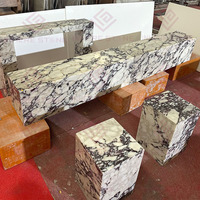 Table TV en marbre Calacatta Viola personnalisée, meubles de salon nordiques, designs de meubles TV en pierre naturelle, table TV moderne en marbre