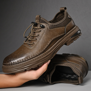Drapeau marque hommes décontracté en cuir de vachette véritable chaussures de travail automne marche jeune Design britannique maille petit taureau en cuir - Product Image 4