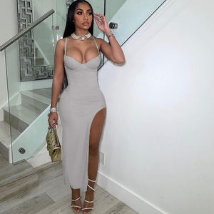 Nuevas llegadas 2022 mujeres sin tirantes vestido las mujeres de Split Sexy elegante vestido largo de verano vestido de las mujeres Sexy - Product Image 4