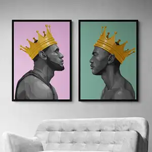 Набор из 2 художественных постеров NBA с постерами короля Джордана и Леброна, Спортивная холщовая настенная печать