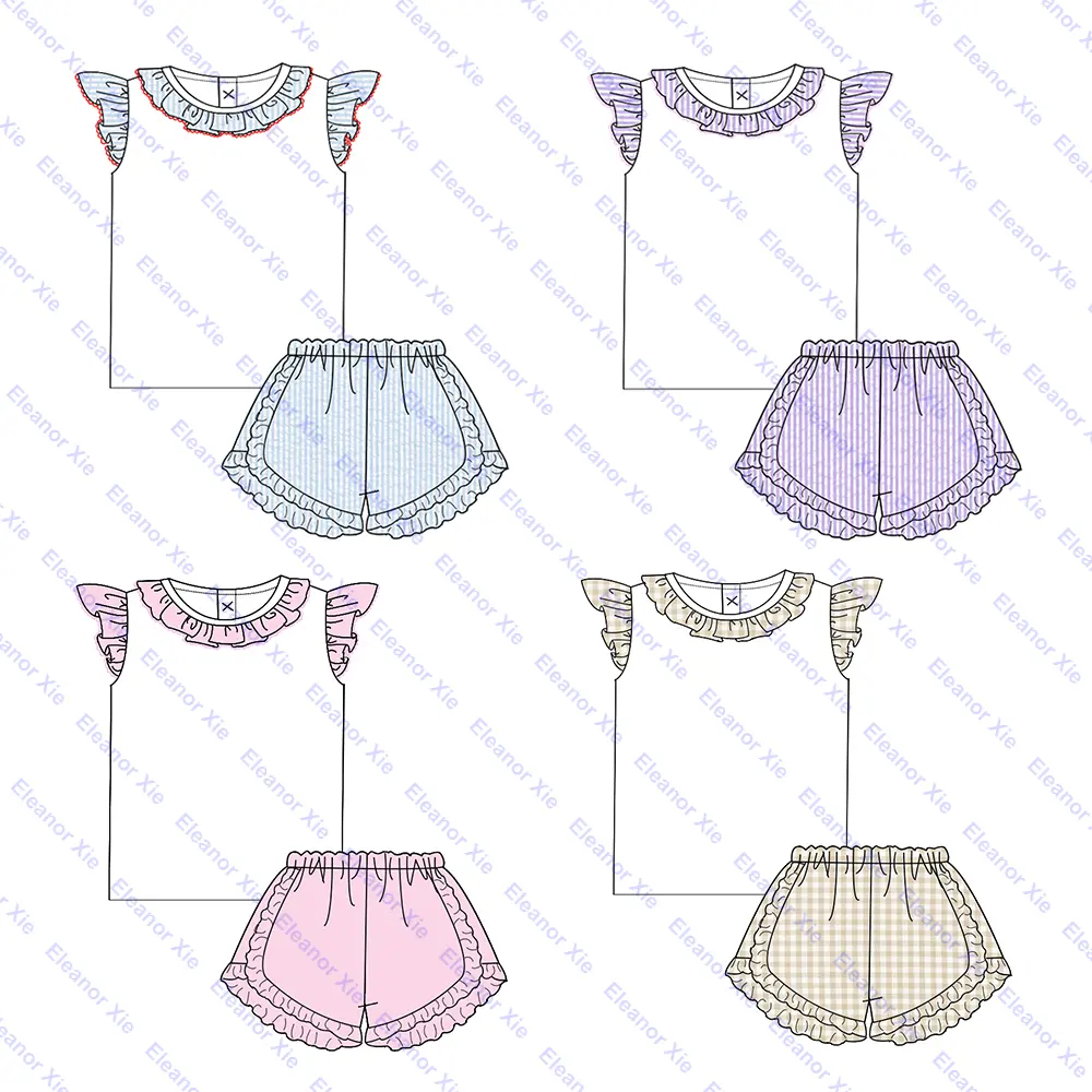 Boutique flutter manga niños niñas pequeñas conjuntos de ropa verano algodón monograma volante bebé niña conjunto corto