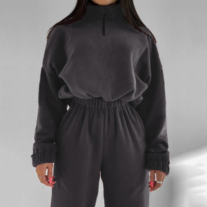 Completo Sportivo e Casual a Maniche Lunghe in Stile Europeo e Americano, Set 2 Pezzi con Felpa Tinta Unita - Product Image 1