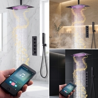 Ensemble de douche mural moderne en laiton poli avec robinet thermostatique à poignée unique, jet de pluie, panneau de commande multifonction carré