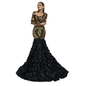 Venta al por mayor de las mujeres Sexy Slim Hip vestido de fiesta de noche de manga larga a medida de talla grande con volantes de lentejuelas doradas negras vestidos de cóctel de Graduación - Product Image 6