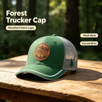 Gorra Trucker de Malla Estilo Forestal con Parche de Cuero Redondo, Gris, Transpirable, con Doble Línea Blanca Decorativa en la Parte Trasera