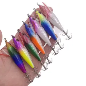 New Design Luminous squid hook bait 80mm 5g wooden Shrimp cuttlefish bait with japan tube hook Light Up Prawn Shrimp