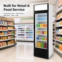 Réfrigérateur commercial à porte simple avec vitrine en verre, refroidisseur de boissons vertical avec boîte lumineuse publicitaire pour les magasins de proximité
