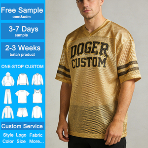 <span class=keywords><strong>T</strong></span>-<span class=keywords><strong>shirt</strong></span> casual lucida metallizzata in rete con stampa personalizzata, scollo a V, maniche a righe, traspirante, vestibilità ampia, per uno stile sportivo - Product Image 1