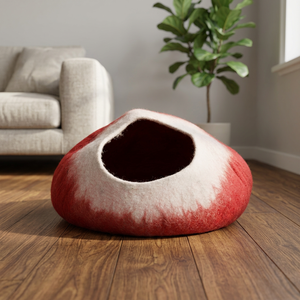 Lit pour animaux de compagnie écologique en feutre de laine XL Cat Cave avec ouverture supérieure à motif animal pour petits et grands chats et chiens - Product Image 2