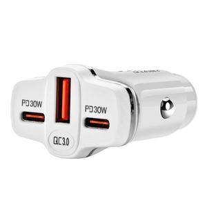 מטען לרכב 60W USB C מצית סיגריות כפול C מתאם מטען לרכב סופר מהיר PD30W+PD30W מטען לטלפון לרכב