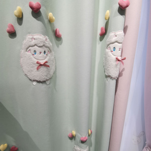 <span class=keywords><strong>Tende</strong></span> per Cameretta Bambini 2025 con Ricamo di Pecorelle Verdi, Carine e Cartoonesque, in Poliestere Oscurante Moderno per Camere da Letto Femminili - Product Image 3