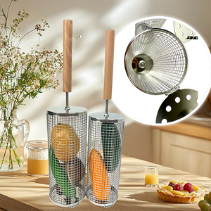 Nhà Máy Trực Tiếp Cán Nướng Giỏ Thiết Lập Các Mới Nhất Phong Cách Thịt Nướng Công Cụ Cán Nướng Giỏ Thiết Lập Với Dài Tay Cầm Bằng Gỗ - Product Image 5