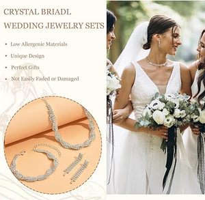 Conjunto de joyería de boda para novias damas de honor collar de diamantes de imitación de plata pendientes conjuntos de pulsera joyería conjuntos de joyería de graduación para mujer - Product Image 5