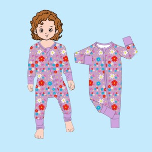 Qingli OEM/ODM personalizzato bambino Zippy fiore di campo carino stampato in bambù bidirezionale Footie per l'autunno Casual bambini piccoli - Product Image 4