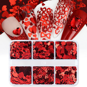 6 Rejillas de Lentejuelas Brillantes para Decoración de Uñas con Forma de Corazón Rojo para el Día de San Valentín, Accesorios para Decoración de Uñas con Lentejuelas Láser Rojas - Product Image 2