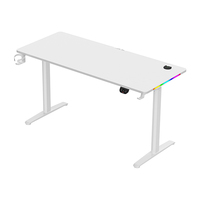 Bureau de jeu réglable en hauteur noir avec éclairage RGB, surface en fibre de carbone, table de jeu pour PC avec lumières LED