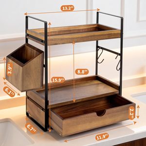 2-Tier Multifunction Standing <b>Kitchen</b> Counter Organizer Drawer Basket Wood Countertop <b>Storage</b> Skincare Organizers Vanity Counter - Product Image 4