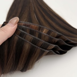 Extensiones de Cabello Genius Weft 1b-4 Color Europeo, Extensiones de Cabello Humano Genius Weft Cosidas a Mano, Muestras Gratis Disponibles - Product Image 1