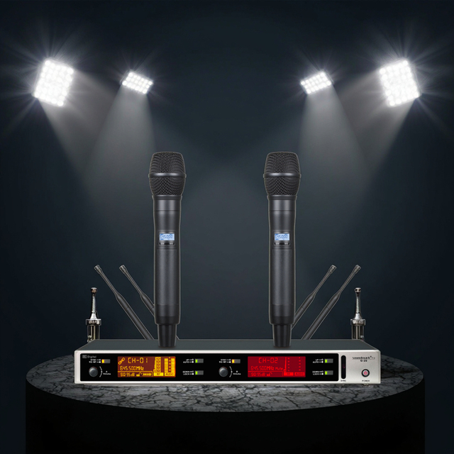G-20 High-end 2-Channel Noise Cancelling Wireless Digital Microphone 100m Range Stage Performance Infrared Sensor AA Battery XLR