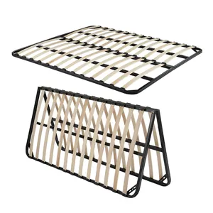 Fashion Cheap Mattress Foundation Queen Iron Metal Platform Bed Frame With Wooden Slats