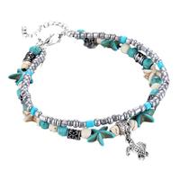 Mode été plage vent Turquoise étoile de mer bracelet cheville ensemble multicouche pendentif coquille étoile de mer tortue cheville