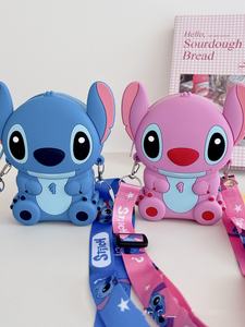 Tas Koin Silikon Lembut Dompet Jahitan Kartun Lucu Tas Penyimpanan Selempang Anti-Hilang Ponsel Portabel Tas Selempang Dengan Tali - Product Image 2