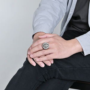 St. Benedict Medal Titanium Steel <b>Ring</b> Men's Cross Shape Religious Amulet Gift Jewelry - Product Image 2