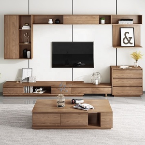 Meuble <span class=keywords><strong>TV</strong></span> moderne, centre de divertissement, unité murale pour téléviseur, ensemble de meubles de salon, panneau plat sans poignée - Product Image 1