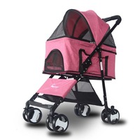 Poussette de luxe pour animaux de compagnie en gros, porte-chien à 4 roues, poussette pour chien pour les voyages, porte-animaux pliable avec roues