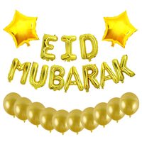 Ensemble de ballons Eid Mubarak, ballons en feuille d'aluminium dorés avec lettres Eid, lune et étoile, ballons en latex imprimés noir et or pour la décoration de fête islamique musulmane Eid