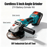 Meuleuse d'angle sans fil 5 pouces 21V à moteur sans balais avec interrupteur coulissant, kit de meuleuse, outil de découpe industriel DIY