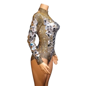 Nouveau argent <span class=keywords><strong>or</strong></span> miroir justaucorps danse Costumes luxe Club scène Cosplay enfants Sexy discothèque robe ensembles latins faits Spandex - Product Image 2