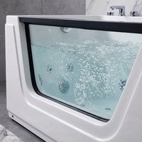 Baignoire de Luxe Rectangulaire à Hydromassage avec Fenêtre en Verre Transparent, en Acrylique Moderne, pour Bain Relaxant, Éclairage LED pour Chambre Parentale