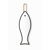 Miroir mural moderne en forme de poisson, cadre noir, miroir décoratif suspendu en corde pour salle de bain