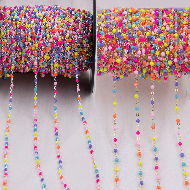 14K Gold Filled 1.5MM Flat Cable Chain With Multi Color Enamel Ball Beads for DIY Necklace Bracelet Jewelry Making Accessories