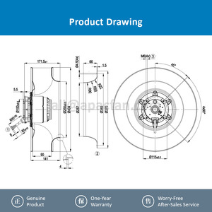 For R4E400-AR05-06 230VAC 1.75/2.4A 375/540W 1355/1480RPM OEM 400mm Ball Bearing AHU Air Handling Unit <b>Centrifugal</b> Cooling - Product Image 4