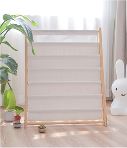 Decoración <span class=keywords><strong>del</strong></span> hogar Estante <span class=keywords><strong>de</strong></span> almacenamiento <span class=keywords><strong>de</strong></span> <span class=keywords><strong>libros</strong></span> plegable <span class=keywords><strong>de</strong></span> madera portátil moderno con bolsillos <span class=keywords><strong>de</strong></span> lona para niños y - Product Image 4