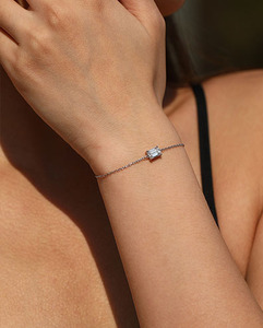 S925 Sterling <b>Silver</b> 18k gold <b>thin</b> <b>chain</b> bracelet Minimalist <b>Chain</b> Bracelet With Emerald Cut Crystal For Women's Everyday Wear - Product Image 3