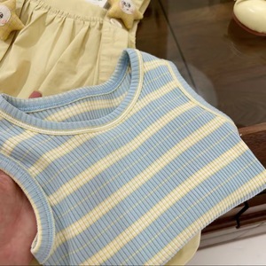 Girls Striped Vest And Suspender Dress Set Cotton Summer Outfit Star Theme Thin Fabric - Product Image 4