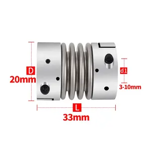 Clamping Series D20 L33 Coupling Shaft from 3 to 10mm Zero Backlash Servo Motor Spring Quick-Bellow Aluminum Alloy Couples