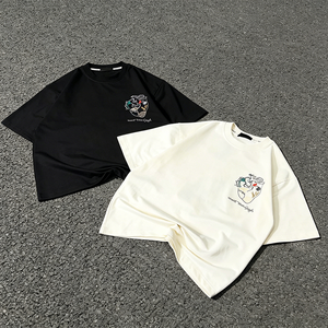 T-shirt da uomo personalizzata con logo, stampa cartoon vintage lavata, stile <span class=keywords><strong>HipHop</strong></span>, traspirante, in cotone di alta qualità, girocollo, vestibilità ampia, alla moda, per tutti i giorni - Product Image 1