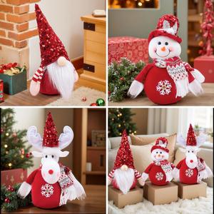 Décorations de Noël en tissu de luxe : Poupées, Gnomes rouges à paillettes, Vieillards, Bonhommes de neige et Élans pour la maison - Product Image 2