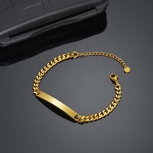 Plaque nominative personnalisée <span class=keywords><strong>gravée</strong></span> tendance en acier inoxydable plaqué or pour chaîne <span class=keywords><strong>gourmette</strong></span>, bijoux cadeau en gros OEM - Product Image 2
